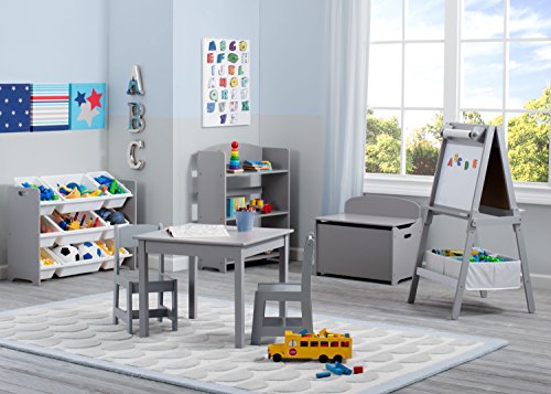 Delta Children MySize Kids Wood Table and Chair Set (2 Chairs Included) - Ideal for Arts & Crafts, Snack Time & More - Greenguard Gold Certified, Grey, 3 Piece Set - WoodArtSupply