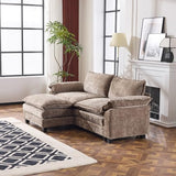 VINGLI Convertible Sectional Loveseat Sofa for Apartment with Deep Seat &Movable 2-Layer Ottoman, Oversized L-shape Cloud Sofa with Chaise &Armrests, 2-Seat Sofa for Small Spaces, Chenille,Light-Brown VINGLI