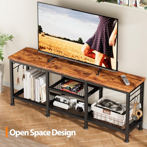 Furologee TV Stand for TVs up to 55 Inch, Entertainment Center with Open Storage Shelves, TV Media Console Table with Soundbar Shelf for Living Room, Bedroom, Rustic Brown - WoodArtSupply