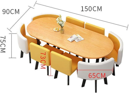 TISTIK Oval Conference Dining Table and 6 Chairs Pu Seat Surface, Wooden Table Top and Metal Frame Business Office Reception Table Set