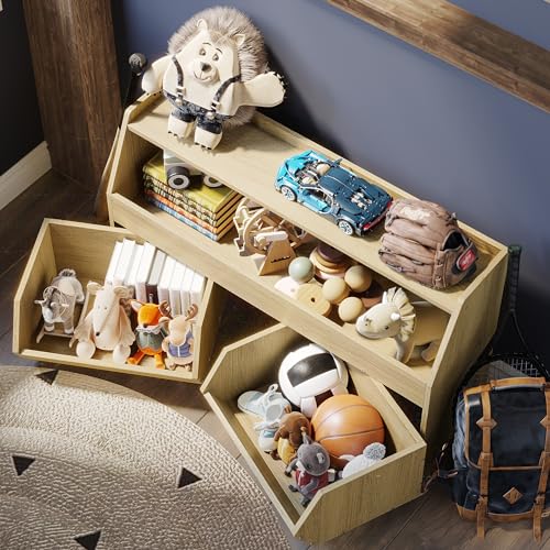 Fulhope Burlywood Toy Storage Organizer with Wheels and Drawers for Kids - WoodArtSupply