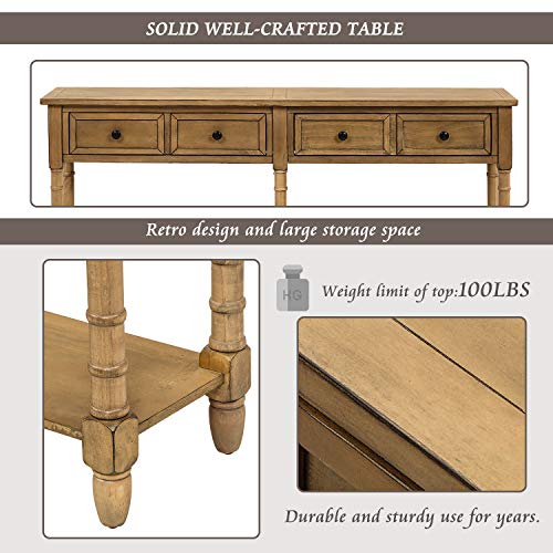 Merax Solid Wood Console Table with 2 Drawers for Living Room, Rustic 2-Tier Entryway Table with Bottom Open Shelf, 58 Inch Sofa Table Behind Couch for Hallway, Old Pine Merax