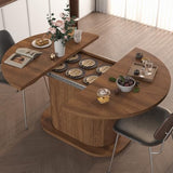 PatioPerk 39.37"-55.12" Round Extendable Dining Table, Oval Kitchen Table with Fluted Metal Slide Door, Space-Saving Expandable Dining Table for Small Apartment & Family Use, Walnut PatioPerk