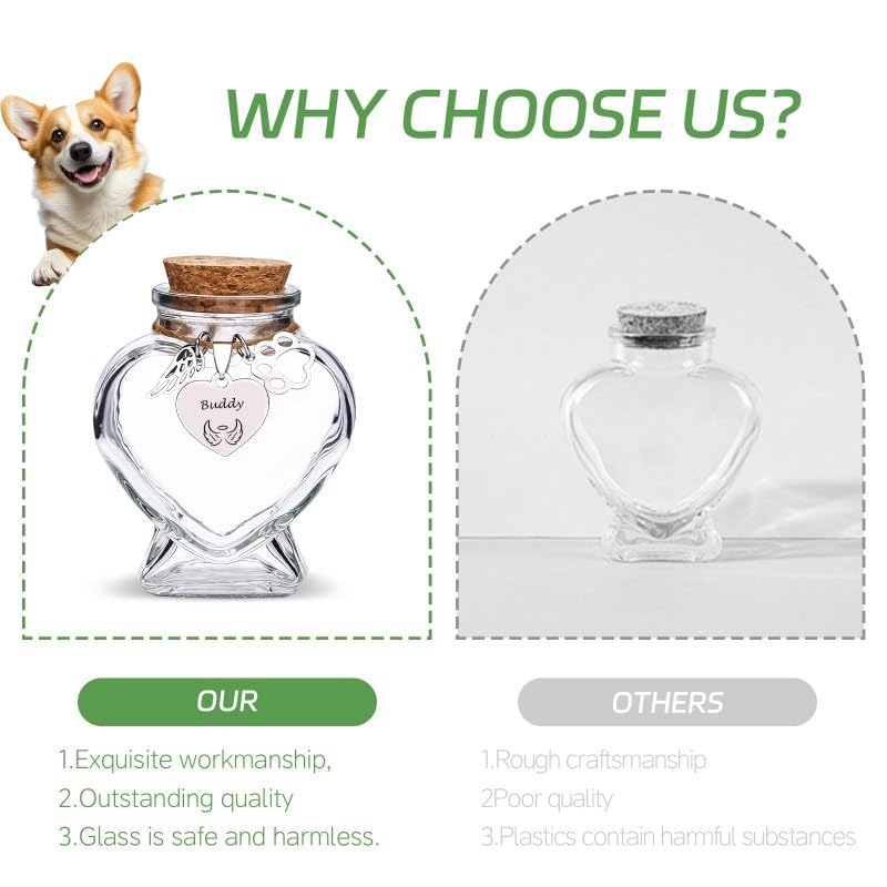 Personalized Memorial Bottle for Pet Hair Keepsake, Pet Memorial Fur Keepsake, Custom Silver Accessories with Name icon, Heart Shape Pet Memorial Urn Generic