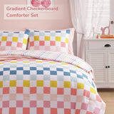 Wink Deer Twin Comforter Set for Girls-5 Pieces Colorful Check Twin Bedding Sets for Kids, Ultra Soft Bed in A Bag with Sheets Wink Deer