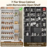 YATINEY Tall Shoe Cabinet with Open Storage, Multifunctional Shoe Rack, 7-Tier Wooden Shoe Storage Cabinet with Adjustable Shelves, Entryway Shoe Organizer for Closet, Hallway, White SC02WT YATINEY