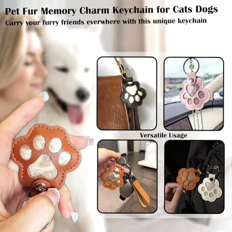 Sakinre Pet Memorial Gifts for Cat Dog, Cute Leather Paw Keychain, Pet Hair Keepsake Keyring for Bag Purse Keys Backpack, Paw Charm Pendant Key Holder for Pet Lover (Light Brown) Sakinre