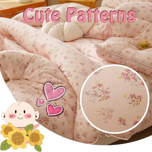 MorroMorn Pink Comforter Twin, Super Soft Twin Bedding Sets - 3 PCS Thick Fluffy Comforter with 2 Pillowcases for Girls Kids Teen, Lightweight for Bed All Seasons (Pink Flowers) MorroMorn