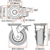 FactorDuty 6" X 2" Heavy Duty Caster Set of 4 Locking Swivel Caster Wheels Polyurethane On Polyolefin Industrial Grade Premium Quality 3600lbs Total Capacity FactorDuty
