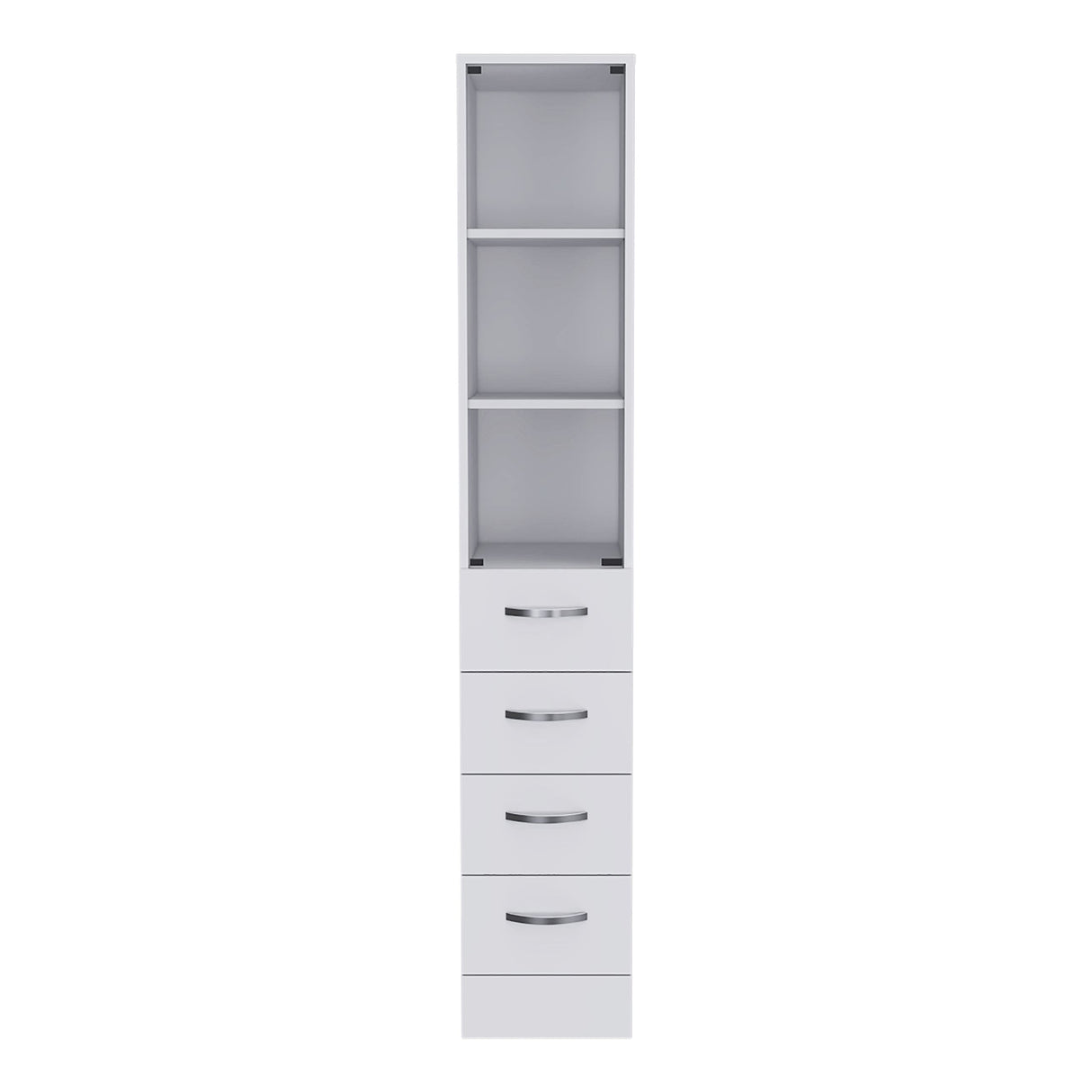 DEPOT E-SHOP Magna Linen Cabinet with Three Shelves, Four Drawers, and Metal Handles, 68" H, White, Bathroom DEPOT E-SHOP