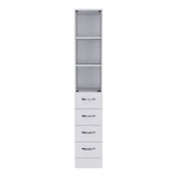 DEPOT E-SHOP Magna Linen Cabinet with Three Shelves, Four Drawers, and Metal Handles, 68" H, White, Bathroom DEPOT E-SHOP
