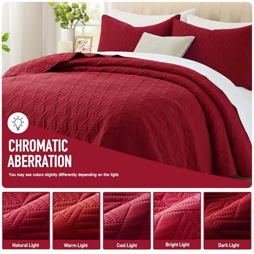 Lavsiry Red Oversized California Cal King Size Quilt Bedding Set with Pillow Shams, Summer Lightweight Bedspread Coverlet, Soft Quilted Blanket Thin Comforter for All Seasons Lavsiry