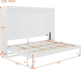 Virubi Queen Horizontal Fluted Murphy Bed with LED Lights,Wood Folding Hideaway Murphy Chest Bed for Adult Guest Room Living Room Bedroom (White) Virubi