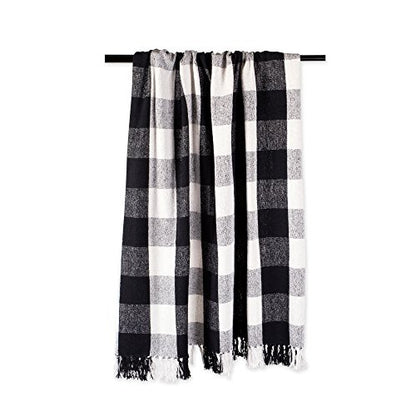 DII Buffalo Check Collection Rustic Farmhouse Throw Blanket with Tassles, 50x60, Black/White - WoodArtSupply