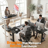 farexon 63x55 Inch L Shaped Standing Desk with Outlets, Electric Adjustable Height Stand Up Desk, Corner sit Stand Desk with Mouse Pad, Hook, Home Office Writing Gaming Computer Workstation, Oak Grey farexon