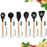 E-far Cooking Utensils Set of 6, Silicone Kitchen Utensils with Wooden Handle, Non-stick Cookware Friendly & Heat Resistant, Includes Spatula/Ladle/Slotted Turner/Serving Spoon/Spaghetti Server(Black) E-far