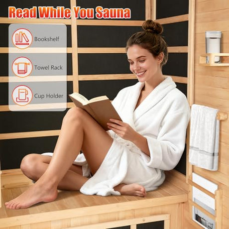 X-Vcak 1-2 Person Infrared Sauna, Dry Heat Sauna with Red Light Therapy, Bluetooth, Radio, 7-Color Therapy Light for Home, Indoor, Gym, Wellness Center, 36″ x 36″ x 73″ X-Vcak