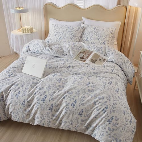 Blue Floral Comforter Set Twin XL Vintage Floral Botanical Bedding Comforter Set Cottagecore Cute Flowers Comforter with 2 Pillowcases Fluffy Soft Aesthetic Botanical Bedding Set for All Seasons LifeTB