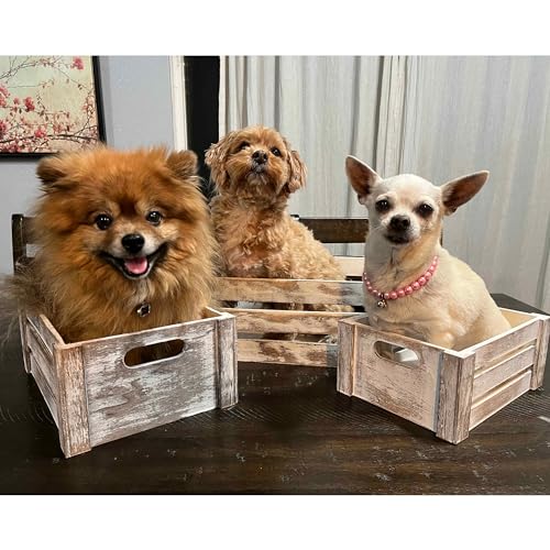 Admired By Nature Wooden Crates Storage Container, Rustic White Set of 3, Farmhouse Style Decorative Baskets for Home Decor, Rustic Decor, Nesting Stackable Organizers, Distressed Wood Crates Admired By Nature