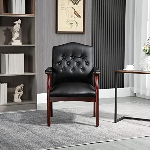 LIFE SKY Leather Armchair for Office Reception - Classic Tufted Guest Chair with Wooden Frame & Brass Nail Head Trim - Professional Waiting Room & Home Study Seating for Consultants LIFE SKY