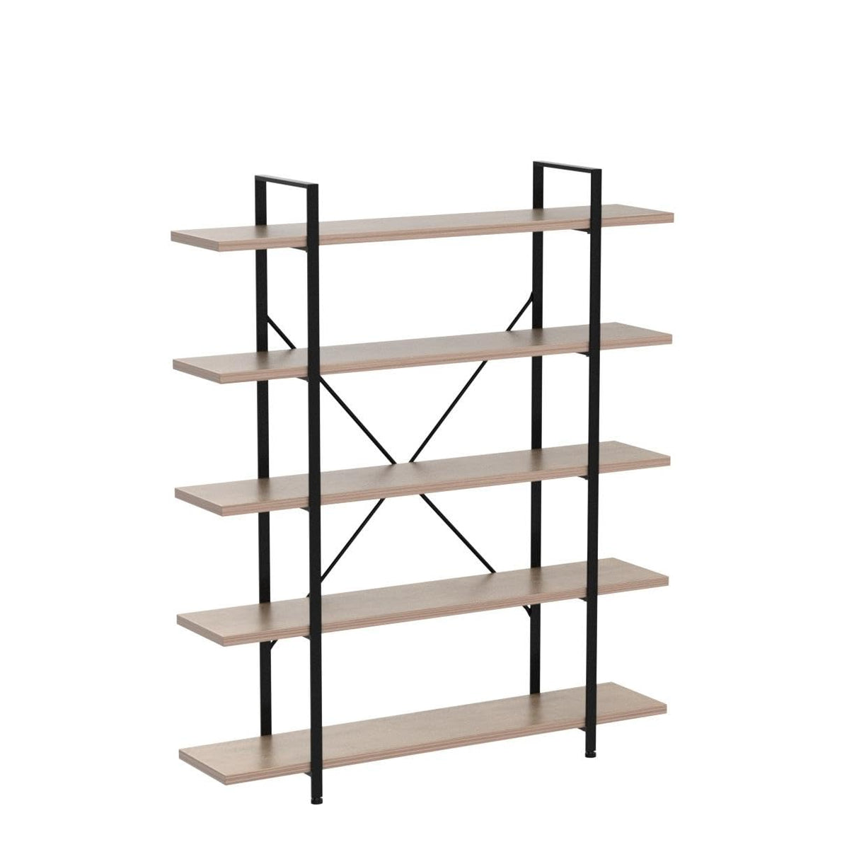 Industrial Rustic Oak 5-Tier Bookshelf Etagere for Home and Office Storage HSH