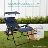 Best Choice Products Folding Zero Gravity Outdoor Recliner Patio Lounge Chair w/Adjustable Canopy Shade, Headrest, Side Accessory Tray, Textilene Mesh - Ice Gray