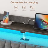Rolanstar Twin Bed Frame with Drawer, Storage Headboard with Charging Station and LED Lights, Upholstered Bed with Heavy Duty Wood Slats, No Box Spring Needed, Noise Free, Easy Assembly, Dark Grey Rolanstar