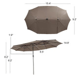 Giantex 15 FT Double Patio Umbrellas with 48 Solar LED Lights, Auto-Charging Panel, Crank System, Outdoor Extra-Large Rectangle Market Table Umbrella for Garden Deck Backyard Beach Pool (Coffee) Giantex