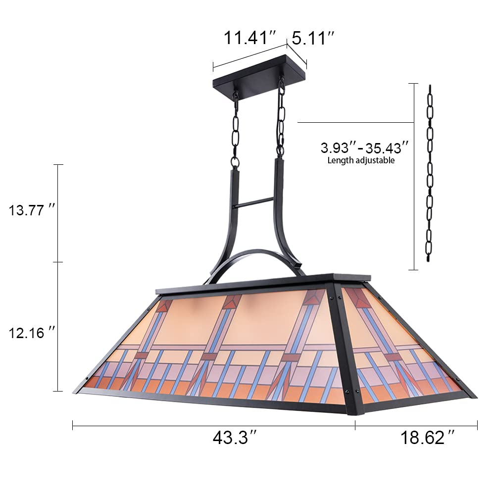 Tochic Vintage 3-Light Pool Table Light Pendant with Tiffany-Style Printed Shade for Game Room 7 ft/8 ft/9 Feet Snooker Billiards Light Man Cave Club Kitchen Island Bar Game Dinning Room TOCHIC