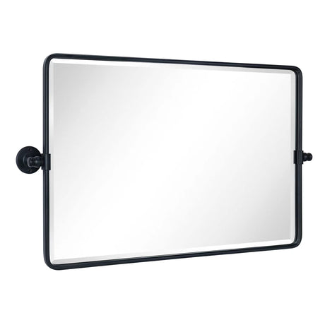 TEHOME 20x33'' Horizontal Farmhouse Black Metal Framed Rounded Pivot Rectangle Bathroom Mirror Tilting Beveled Vanity Mirrors for Wall TEHOME