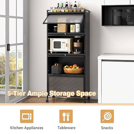 Giantex 5-Tier Freestanding Kitchen Storage Cabinet with Mobile Design and Flip-Up Doors, Black Giantex