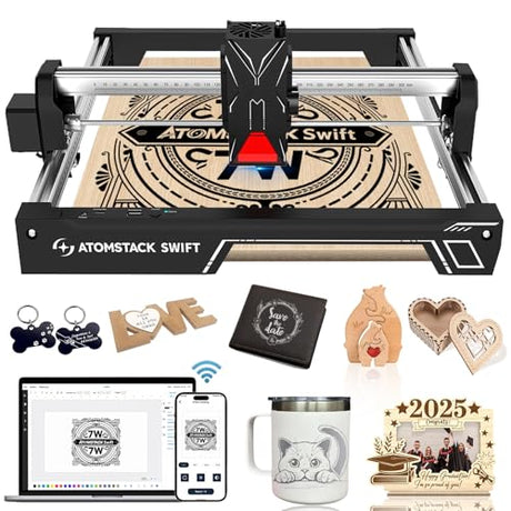 ATOMSTACK Swift Laser Engraver for Beginners, 7000mW Output Laser Cutter, Laser Class 4, 300×300mm Working Area, 0.08mm Accuacy Engraving Machine for Wood, Leather, Coated Metal, Acrylic (Swift 7W) KoveYzao