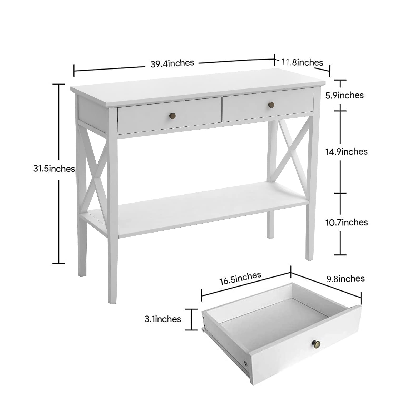 ChooChoo Console Table with Drawers, Narrow Wood Accent Sofa Table Entryway Table with Storage Shelf for Entryway, Front Hall, Hallway, Living Room, White - WoodArtSupply