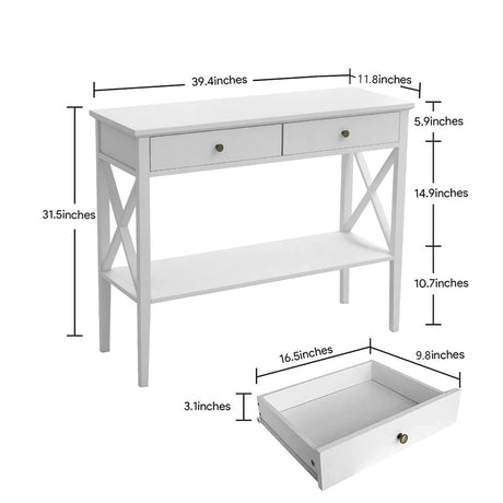 ChooChoo Console Table with Drawers, Narrow Wood Accent Sofa Table Entryway Table with Storage Shelf for Entryway, Front Hall, Hallway, Living Room, White ChooChoo