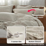 Simple&Opulence 100% Washed Linen Duvet Cover Set with Embroidered,3 Pieces Soft Farmhouse Comforter Set with Button Closure,1 Duvet Cover and 2 Pillowshams(King,Natural Linen) Simple&Opulence