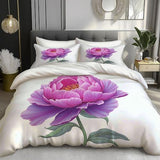 Minimalist Illustrations Duvet Cover Set, Single PeonFlower Printed Bedding with 1 Pillowcases, Twin Microfiber Bed Set for Kids Adults Bedroom Decor, Pinkish-Purple Generic