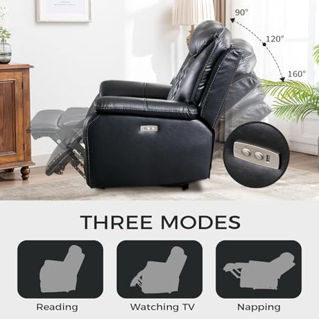 HAOMARKETS Electric Recliner Chair, Soft PU Leather Power Recliners with Padded Backrest, Single Overstuffed Heavy Duty Reclining Sofa for Living Room Bedroom, Black HAOMARKETS