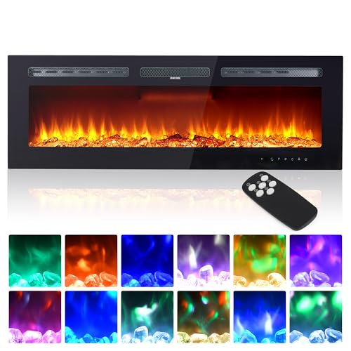 50 in Electric Fireplace Inserts - 1500/750W Ultra Narrow Frame Wall Mounted Fireplaces with 3 Heating Modes - 12 Flame Colors, Remote Control/Timer, Touch Screen, Low Noise EliteEdge