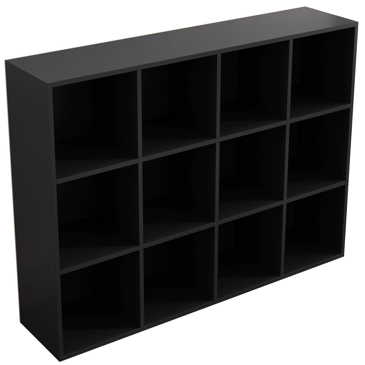 OSCHF 12-Cube Storage Shelf Bookcase - Wooden 3-Tier Floor Standing Open Bookshelf for Home and Office, Display Cabinet, Black OSCHF