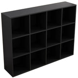 OSCHF 12-Cube Storage Shelf Bookcase - Wooden 3-Tier Floor Standing Open Bookshelf for Home and Office, Display Cabinet, Black OSCHF