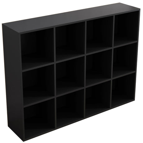 OSCHF 12-Cube Storage Shelf Bookcase - Wooden 3-Tier Floor Standing Open Bookshelf for Home and Office, Display Cabinet, Black OSCHF