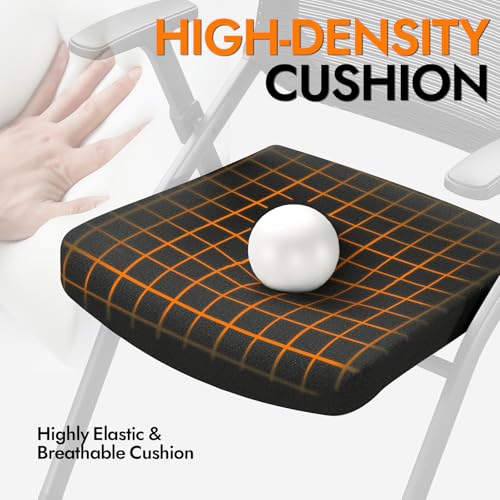 FYLICA Foldable Office Chair with PU Wheels and Smooth Armrest-Ergonomic Mesh Bouncing Back, Stackable Conference Room Chair, Office Guest & Reception & Meeting Chair (Black)