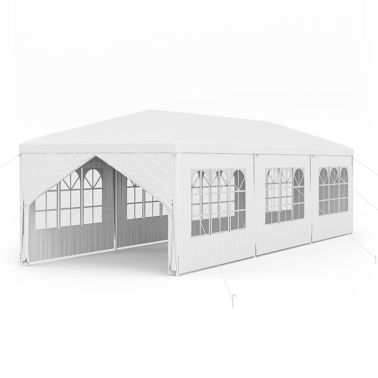 Tangkula 10x30 Ft Heavy Duty Party Tent, Large White Event Tent with 6 Sidewalls & 2 Zippered Door, Outdoor Wedding Tent with Stakes & Ropes for Patio, Backyard, Parties Tangkula