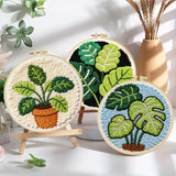 JOZYSH Green Plants of Various Shapes Punch Needle Kits for Beginner, DIY Punch Needle Kit Adults Beginner Include 3 Pre-Printed Fabrics, Embroidery Hoop, Threads, Craft Gifts and Decorations