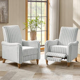 HULALA HOME Farmhouse Recliner Chairs Set of 2 with Solid Wood Spindle Legs, Striped Push Back Recliner Armchairs with Adjustable Backrest & Footrest, Comfy High Back Lazyboy Single Sofas, Blue