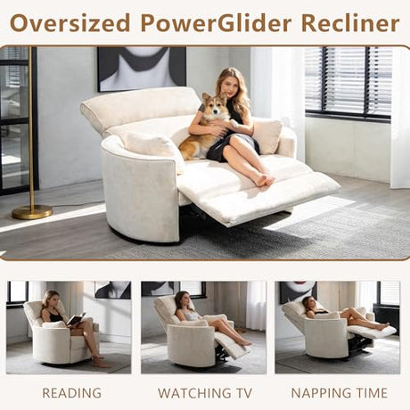 450lbs Oversized Power Recliner Chair for Big and Tall Adults, 52" Extra Wide Electric Recliner with USB & Type-C Ports, Chenille Fabric Single Sofa Chair for Living Room & Bedroom, Beige YI DANICA