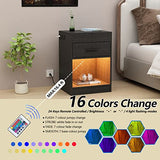 Auromie Nightstand with Charging Station and LED Lights, Concealment Furniture with RFID Lock Cabinet and Power Outlets, Bedside Table with Hidden Compartment for Valuables Storage, Black Auromie