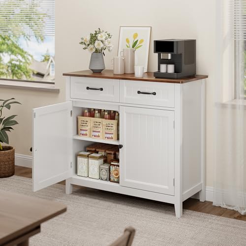 Bealife 32" Buffet Cabinet, Kitchen Island with Storage, Coffee Bar Cabinet with 2 Drawers and Adjustable Shelf, Kitchen Storage Cabinet for Dining Room, Living Room, Entryway (Retro) Bealife