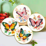 LSLFQYQSK Beginners Embroidery Kits - Butterfly DIY Cross Stitch Kits,Including,Stamped Flower Patterns,Hoop,Color Threads,Tools (Style B)