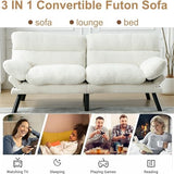 Klwenas Maec White Convertible Futon Sofa Bed, Memory Foam Foldable Couch, Teddy Loveseat Sleeper Daybed with Adjustable Armrests for Small Space, Bedroom, Office, Apartment, Living Room (White) Klwenas Maec